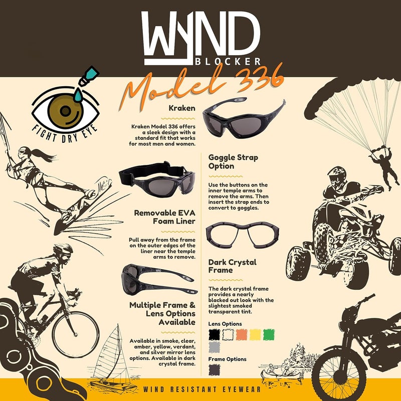 WYND Blocker Kraken Motorcycle Riding Glasses Extreme Sports Wrap Dry Eye Sunglasses (Model 336) - Image 4